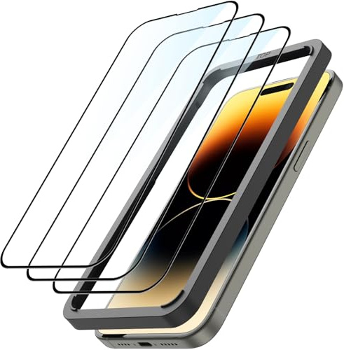 Beukei 3 Stück Panzer Schutz Glas für iPhone 14 Pro Max mit Installationsrahmen, Tempered Glass,[9H Härte][HD Klare][Blasenfrei][Anti-Kratzen] Panzerfolie