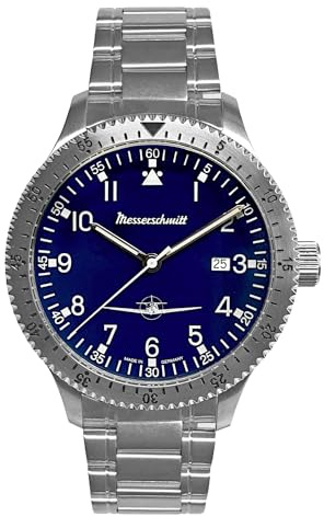 Messerschmitt Flieger-Armbanduhr für Herren Stahl/Blau ME-108DR-MB
