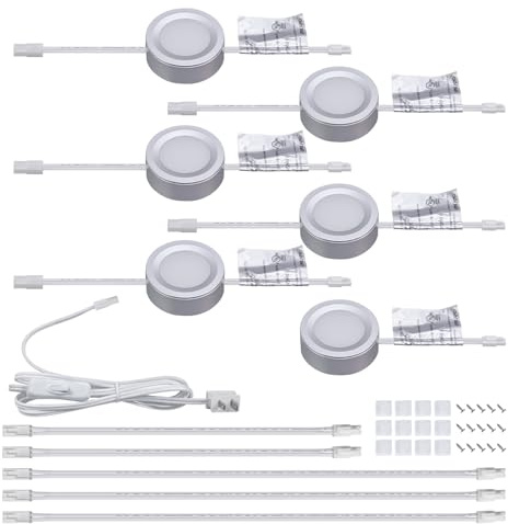 LUMILAND Wired LED Puck Lights Kit 2.68 Wide 3000K, 120V Plug-in or Hardwired Installation with Recessed or Surface Mounted, Silver Grey, Set of 6