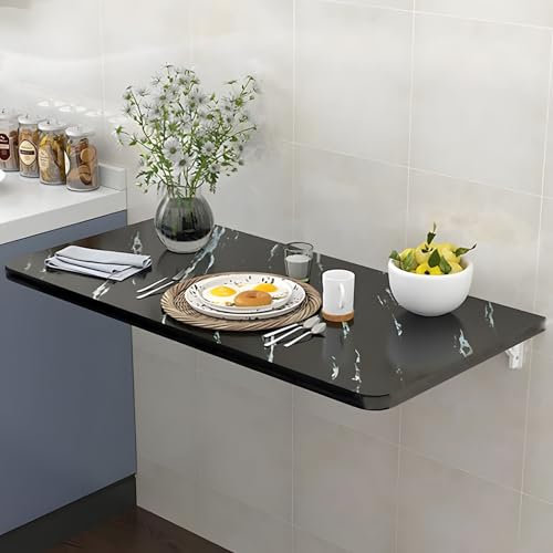Morlinca Wandklapptisch Wandtisch Klappbar, Platzsparender Kitchen Table, Klapptisch Wandmontage, Schreibtisch Esstisch, Hängender Tisch für Home Office, Arbeitszimmer,Black Texture,90x20cm