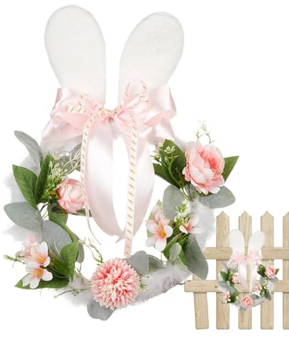 OsTürkranz Ostern Osterkranz Haustür Türdeko, Hasen-Osterhasen-Türkränze - Osterkranz Mit Hasenohren,Tragbarer Osterhasenkranz, Haken Für Türkranz Haustür Außen