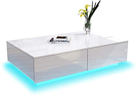 LED Coffee Table for Living Room High Gloss Side Table with 4 Drawers