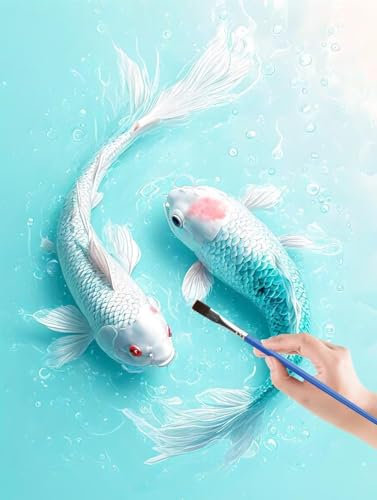 Malen Nach Zahlen Erwachsene,Animal, Fisch malen nach zahlen, paint by numbers adult inklusive Pinsel und Acrylfarben, DIY bastelset erwachsene frauen, Zimmer Deko, Geschenk - 60 x 80 cm R3-1