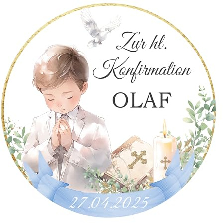 Tortenaufleger Muffintopper JUNGE personalisiert mit Text | Kommunion | Konfirmation | Firmung | Jugendweihe - Fondant, Oblate oder Dekorpapier Plus