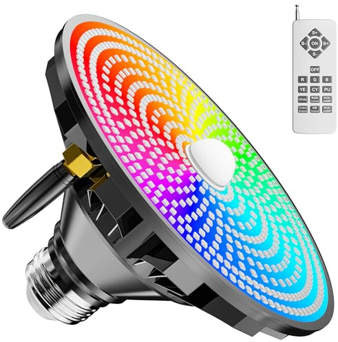 Vzyhik Pool Lights for Inground Pool LED Pool Light Bulb for Above Ground Swimming Pool – LED Pool Lights for Inground Pool, 120V Spa Light Bulb E26 Base, Multi-Color & Adjustable Brightness – Black