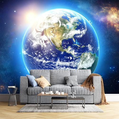 Fotomural Pared Paisaje De La Tierra Azul Y El Espacio Exterior | Fotomural Para Paredes | Mural | Foto Mural Decorativo | Varias Medidas 300X210Cm | Decoración Comedores, Salones, Habitaciones