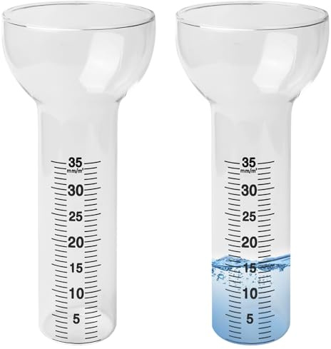 GOMETY 2 stycken regnmätare frostsäker, 35 mm reservglas regnmätare frostsäker ficklampa regnmätare glas regnmätrör med skala trattformade regnmätinstrument för utomhus trädgårdsredskap
