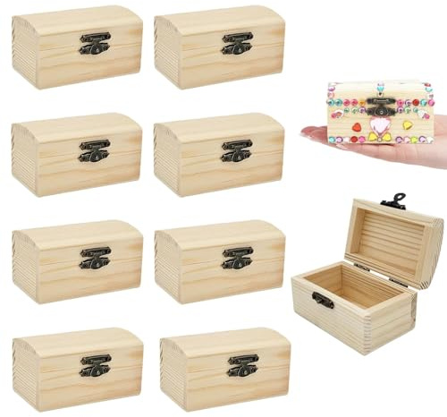 Holzkiste Klein, 10 Stücke Mini Schatztruhe Schatzkiste, Rechteckige Holzschatzkiste, DIY Kleine Holzkiste mit Deckel, Klein Set Schmuckkästchen Holz für Bemalen, Dekorieren und Basteln
