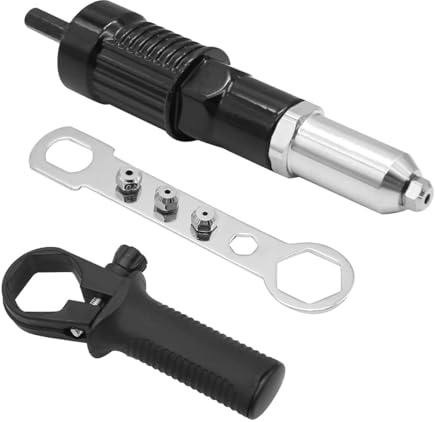 DUSCOKE Pop Rivet Gun Adapter Kit, Power Drill Rivets Attachment Accessories with 4 Rivets Heads 2.4mm/3.2mm/4.0mm/4.8mm, Cordless Electric Drill Riveter Nut Tool | 2.4mm/3.2mm/4.0mm/4.8mm, Cordless Electric Drill Riveter Insert Nut Tool, Cordless Rivet Gun Power Drill Adaptor Kit, Black