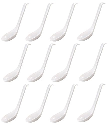 Soup Spoon Ramen Noodle Soup Ladle White Soup Spoons Sturdy and Durable Asian Dinner Spoon Easy Clean Dishwasher Safe (12)