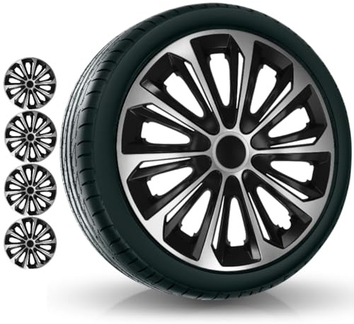 BITMOTO Radkappen Strong Duocolor 14 Zoll 4er Set – Schwarz Silber – Hochwertige ABS Radzierblenden – Passend für alle gängigen Stahlfelgen – Einfache Montage – Autofelgen Abdeckung