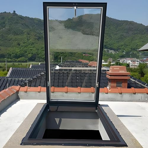 Skylights & Roof Windows, Sloped Flat Roof Skylight Cover Attic Sun Room Underground Lighting Well Window, Aluminum Alloy Frame And Double-layer Insulating Glass, for Attic/Sun Room(Gray,LxW 90x75cm/3