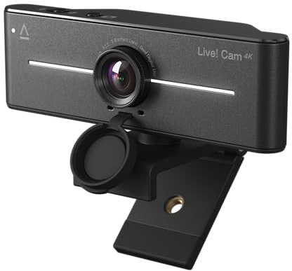 Creative Live! Cámara Web USB 4K UHD con compensación de retroiluminación, hasta 60fps, Lente Gran Angular de 95°, Lente de privacidad, micrófonos Integrados, Plug & Play para PC y Mac