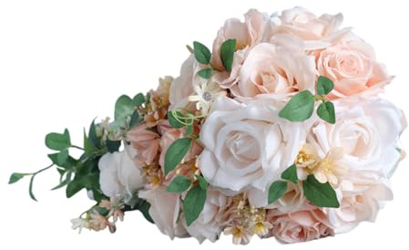 Luxuriöser Seidenblumenstrauß in Tropfenform, zarte Champagner-Farbe, Tropfenform, Brautstrauß-Accessoires und Blumen