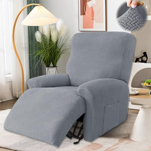 4-Teilig All-Inclusive Sesselbezug, Stretchhusse für Relaxsessel Komplett Sesselschoner, Recliner Sofabezug mit Taschen, Stretch Ruhesessel Bezug, Stretchy Split All-Inclusive Sofabezug, Waschbar