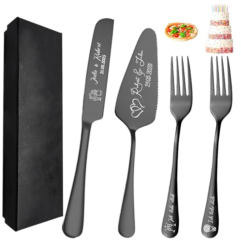 FKF Personalisiert Tortenheber Personalisierts Tortenmesser Gravur Name und Text Tortenschaufel Hochzeit Personalisiert als Geschenk zur Hochzeit Jahrestag Geburtstag (Schwarz)