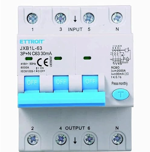 IXTRIMA Interrupteur magnétothermique différentiel, 3P+N, 380V-6KA, 30mA, 4 modules DIN (63A)