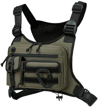 rockible Borsa da petto per uomo e donna, gilet da corsa, tracolla regolabile, porta telefono, per picnic all'aperto, allenamento, pesca, Verde