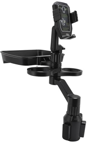 POENVFPO Tableta de Portavasos de Automóviles de Automóvil Multifuncional 360 ° Rotación Halter Dual Cup Halter Base Ajustable para Alimentos y Bebidas con Soporte Telefónico para Vehículos ABS Negro
