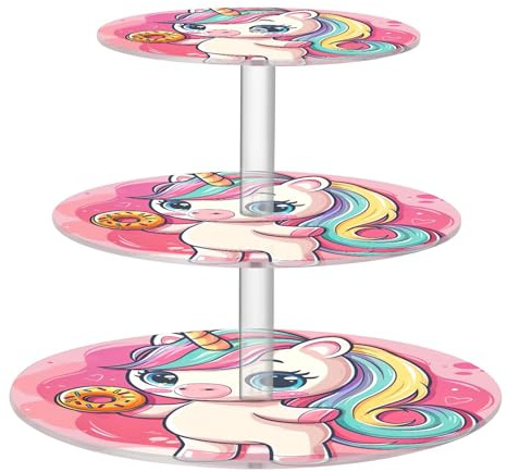 Tea Party Cupcake Stand 3 Tier Birthday Wedding Cupcake Tower Acrylic Display Cute Unicorn Donut Pink Serving Cake Stands for Party Dessert Tray Hosting