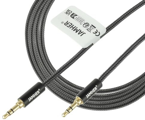 JAMHER 3.5mm Aux Audio Cable Male to Male Nylon Braided Aux Lead for Car Headphone MP3 Player Smartphone Tablet Home Stereos Laptop(5M/16.4ft)