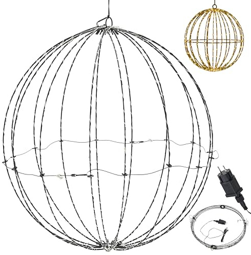 Sfera a LED da appendere, diametro 50 cm, in ferro e plastica, nero, 272 LED, luce bianca calda, funzionamento a batteria, IP44, da appendere, decorazione da giardino