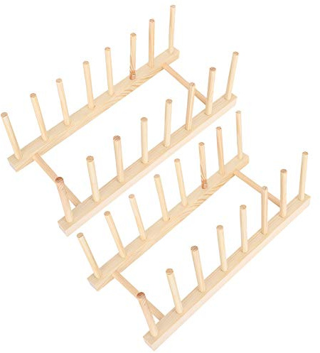 OVAQUIXI Estante de Almacenamiento de Platos de Madera, Juego Duradero de Organizador de Utensilios de Cocina para Decoraciones del Hogar