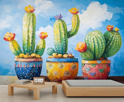 Cactus Mural Succulent Mural Wallpaper Colorful Flowers Wallpaper for Bedrooms Living Room Poster 490X350cm