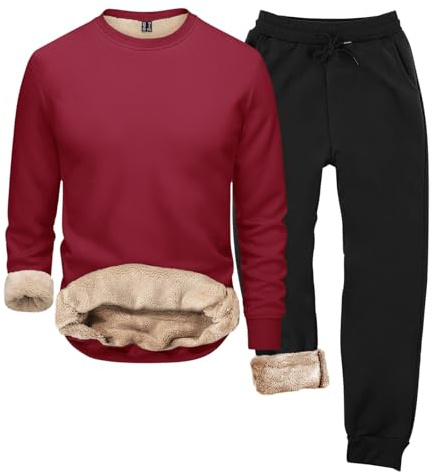 Generisch Pijama de forro polar para hombre, juego de dos piezas, forro de felpa, ropa de dormir térmica, ropa interior térmica para invierno, traje de casa mullido, traje de ocio grueso, ropa