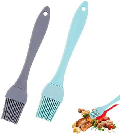 Silicone Pastry Brush, 2 Pcs 17 cm Kitchen Pastry Brushes, Grill Brush, Basting Pastry-Brush, BBQ Brushes for Grilling, Pastrys, Stirring, Baking, Cooking - Grey, Blue