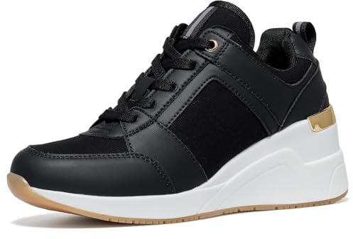 Cestfini Wedge Trainers Platform Shoes for Women - Ladies Heeled Casual Comfortable Lace-up Walking Trainers