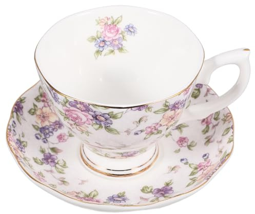 MUCKLILY Ensemble Tasse à Café Européenne en Porcelaine Osseuse Motif Floral Délicat 1 Tasse et Soucoupe Service à Thé de L'Après-Midi pour Maison et Café Vaisselle Vintage Élégante