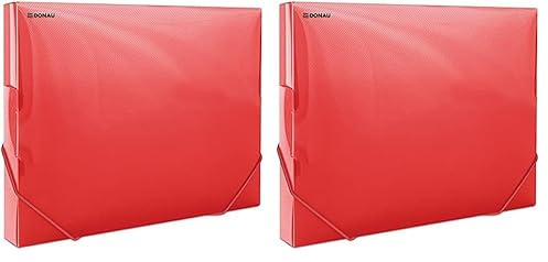 DONAU 8545002PL-04 Sammelbox Dokumentenbox Heft-Box mit Eckspanner Gummis, aus Kunststoff/PP 700μm Rot-Transparent für DIN A4| Rückenbreite 30mm| Zusammenklappbare Seitenflügel| für Büro und Schule