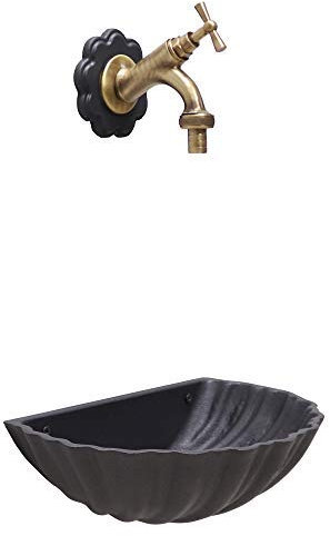 Fonderia Bongiovanni Wandbrunnen Muschel 303/B Farbe Grauguss mit Wasserhahn aus brüniertem Messing für Haus und Garten