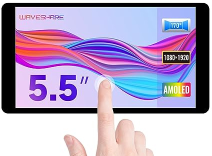 Waveshare 5.5inch HDMI AMOLED Display 1920x1080 Resolution Capacitive Touch Screen with Toughened Glass Cover Supports Multi Systems Raspberry Pi 4