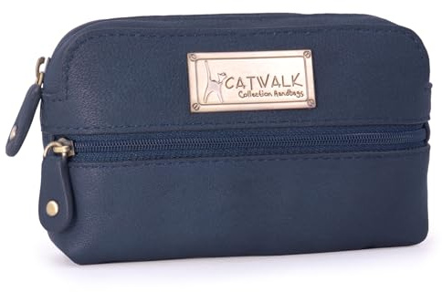 Catwalk Collection Handbags - Petit Accessoires Pochette - Trousse de Maquillage Voyage Femme Cuir - pour Appareils Photo Compacts - Savannah - Bleu
