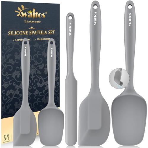 Walfos Silicone Spatula -5 Pieces Heat Resistant Kitchen Spoon Spatulas（600°F), Strong Steel Core and One-Pieces Seamless Design, Prefect for Cooking Mixing Baking - BPA Free and Dishwasher Safe,Gray