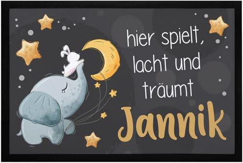 SpecialMe® Fußmatte Kinderzimmer personalisiert mit Name Elefant Mond Sterne Türvorleger Kind rutschfest & waschbar Weiss 60x40cm