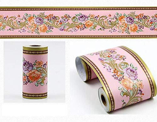 Tapetenbordüre selbstklebend zum Aufkleben für Wohnzimmer Küche Badezimmer Abnehmbare Wasserdicht Bodenleiste PVC Dekorative Bordüre Phnom Penh Rosa Pfingstrose 10cm X 900cm