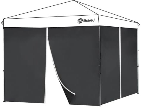 Sekey Lot de 2 Rideaux de Tonnelle 3x3 avec Fermeture à Glissière, Panneaux Latéraux pour Tonnelle de Jardin Pliante Imperméable, Noir