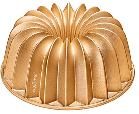 Nutrichef Bundt Cake Tin – 25cm Non Stick Fluted Cake Mould with Vertical Line Design, Cast Aluminium Bundt Pan for Elegant Ring Cakes, Easy Release, Dishwasher Safe, Dual-Layer Nonstick Coating