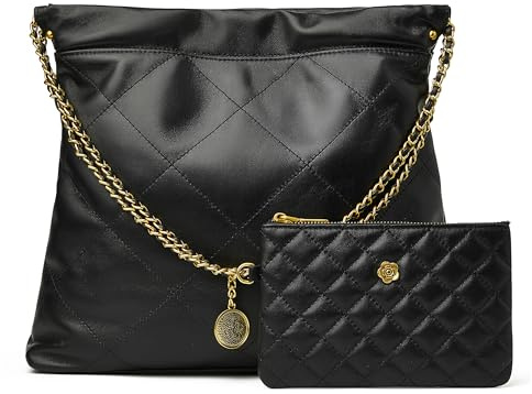 DORIS&JACKY Gestepptes Tragetaschen-Set für Damen, weiches Lammfell, Schultertasche, große Leder-Arbeitshandtasche mit 1 kleinen Clutch, Tote Bag