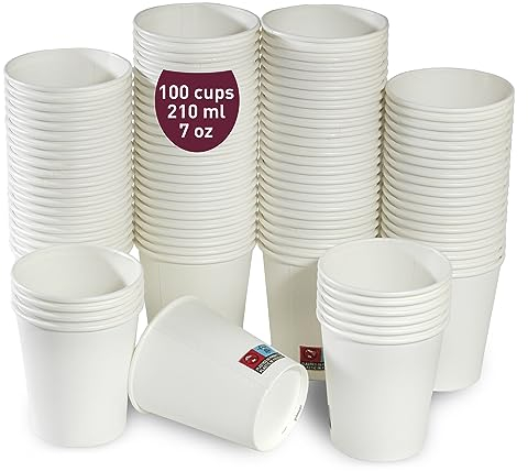 100 Gobelets en Carton Jetable de 200 ml / 7 blanc oz pour Café et Autres Boissons, verres carton jetables