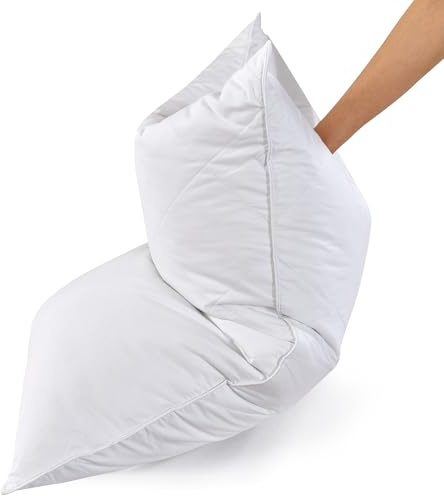 Three Geese White Goose Feather Cotton Pillows Queen Size Set of 1- Soft 600 Thread Count 100% Cotton, Medium Firm,Soft Support Surround Fill Cotton (Queen Size:Pack of 1)