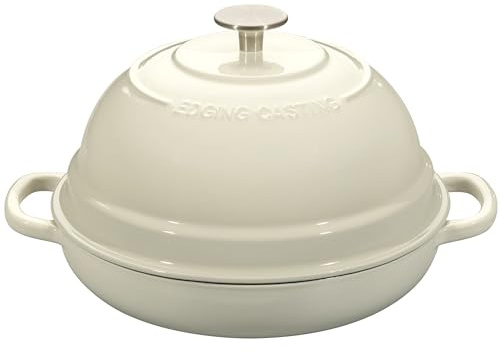 EDGING CASTING Enameled Cast Iron Dutch Oven Pot with Lid, Round Bread Oven for Homemade Sourdough Bread Baking, 6 Quart, White