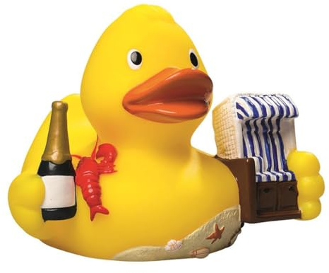 Sylt CityDuck® - Quietscheente Badeente Strandkorb - Champagner