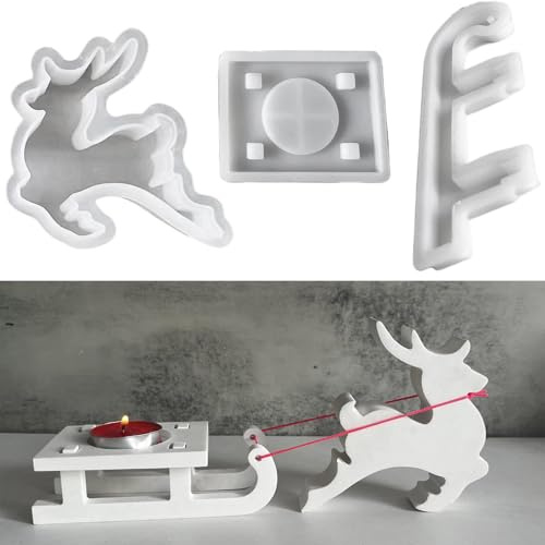 ALEFBET Silikonformen Gießformen, Silikonform Weihnachten Kerzenhalter, DIY Silikonformen Schlitten Kerzenhalter Gießform, Gipsformen zum Gießen, Epoxidharz Formen