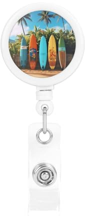 Enrouleur de badge de planche de surf rétractable avec porte-clés avec clip de ceinture – Porte-carte d'identité mignon pour infirmière, bureau, enseignant