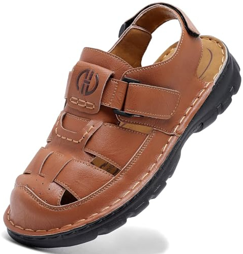 GURGER Sandaler män läder utomhus trekkingsandaler stängda tår stl. 40–47, Rödbrun, 43 EU