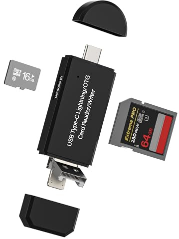 Kartenleser USB C Lightning USB-A Micro USB auf SD TF (4 in 1) für iPhone 16 15 14 für Apple Adapter Micro SD Speicher Card Reader PC kompatibel mit Samsung S24 für iPad Typ C Flash Treiber